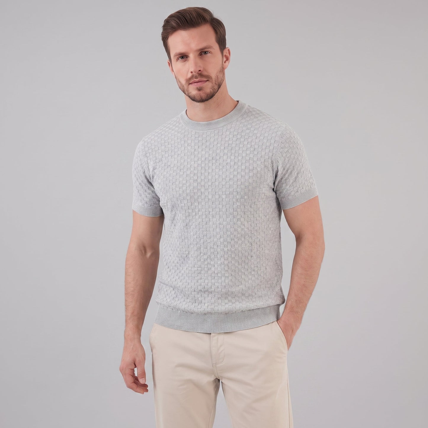 Men's Basket Weave Knit T-Shirt | Crew Neck Summer Style