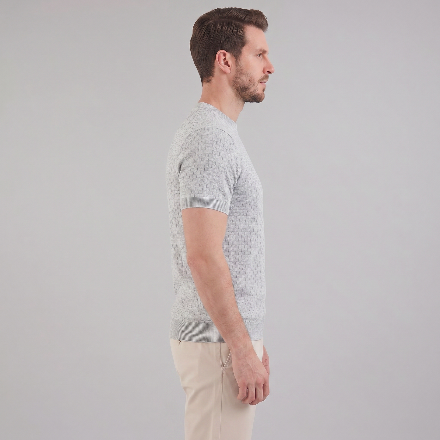Men's Basket Weave Knit T-Shirt | Crew Neck Summer Style