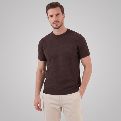 Men's Basket Weave Knit T-Shirt | Crew Neck Summer Style