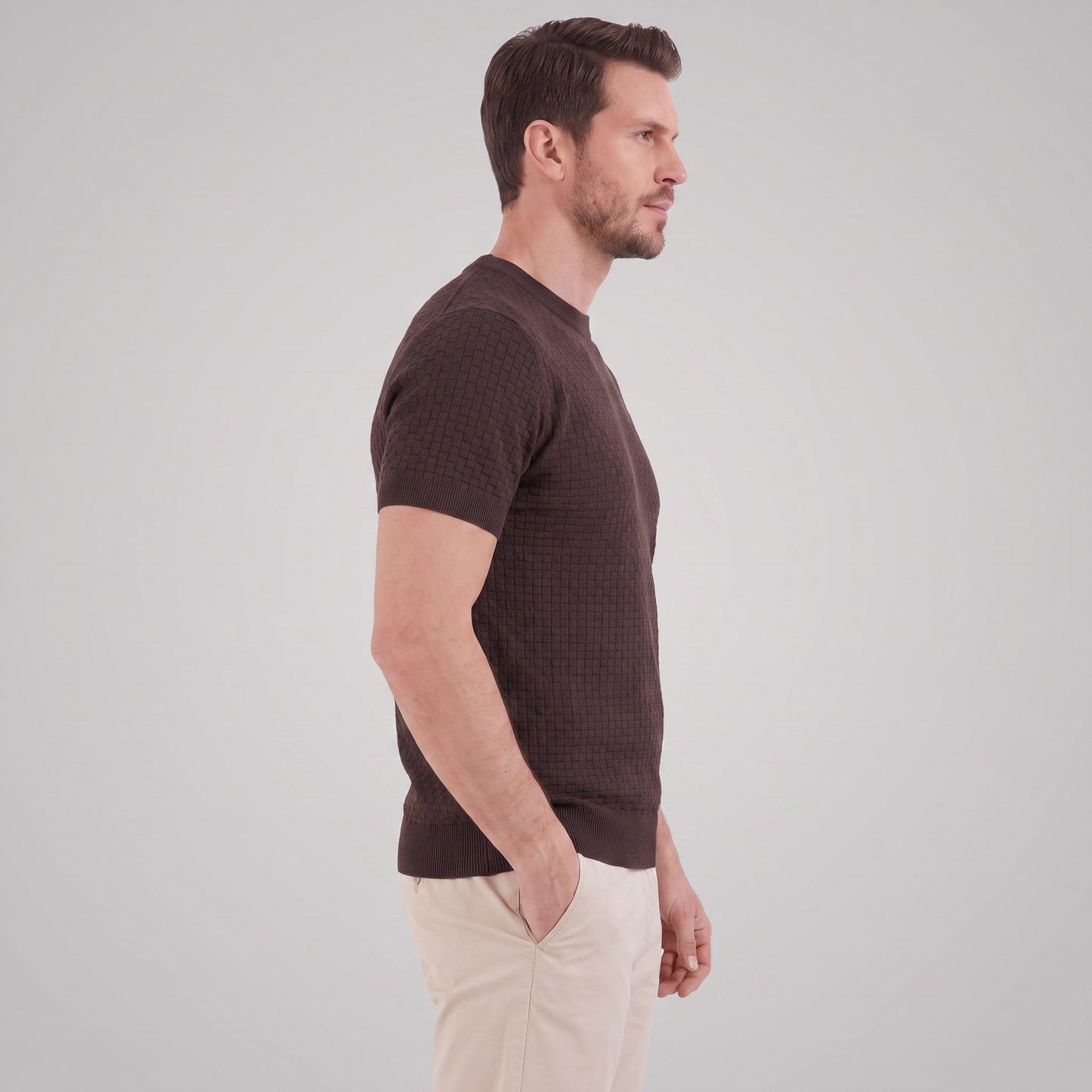 Men's Basket Weave Knit T-Shirt | Crew Neck Summer Style