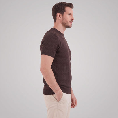 Men's Basket Weave Knit T-Shirt | Crew Neck Summer Style
