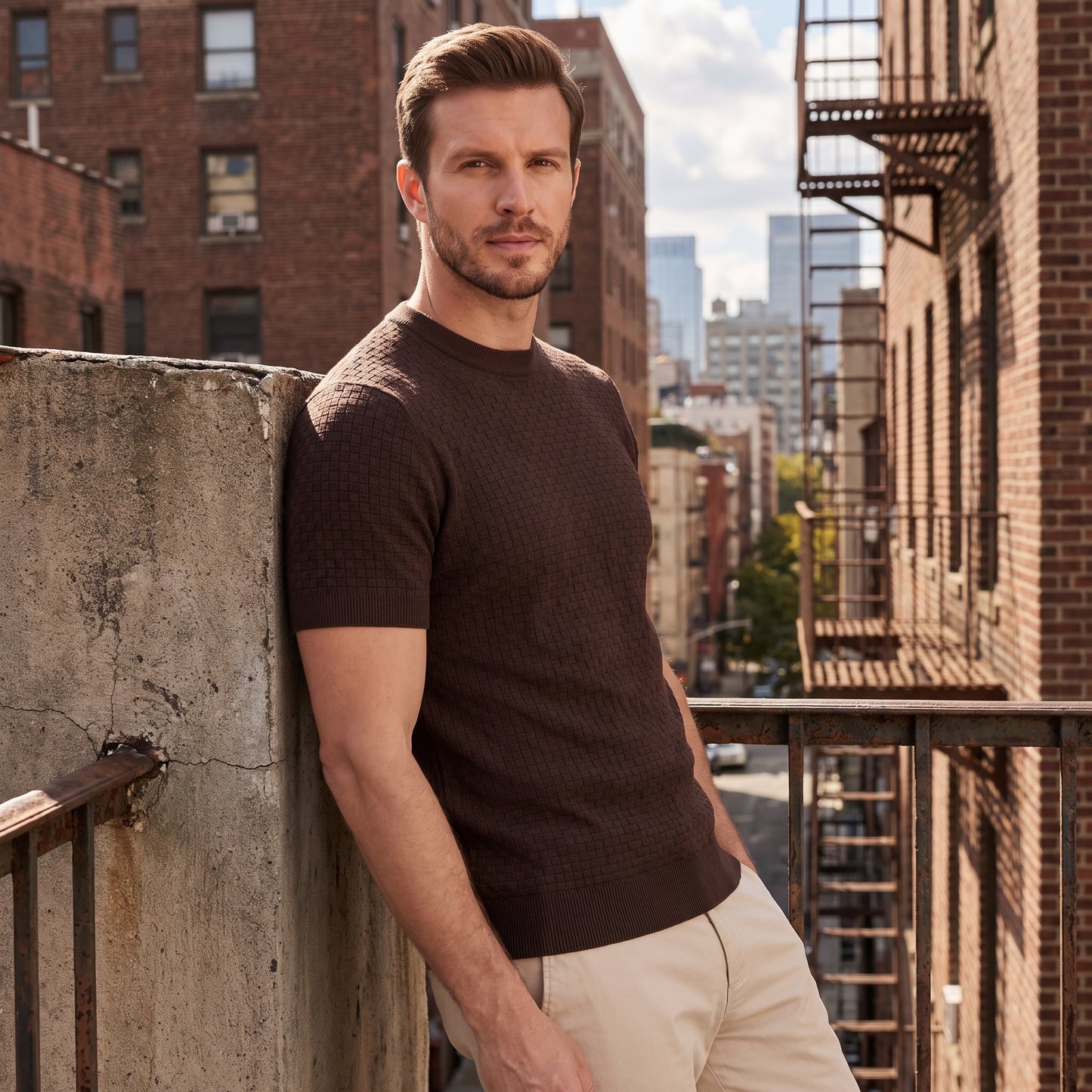 Men's Basket Weave Knit T-Shirt | Crew Neck Summer Style