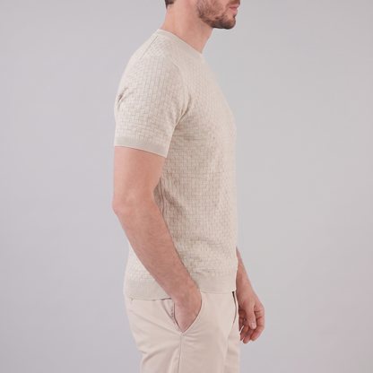 Men's Basket Weave Knit T-Shirt | Crew Neck Summer Style
