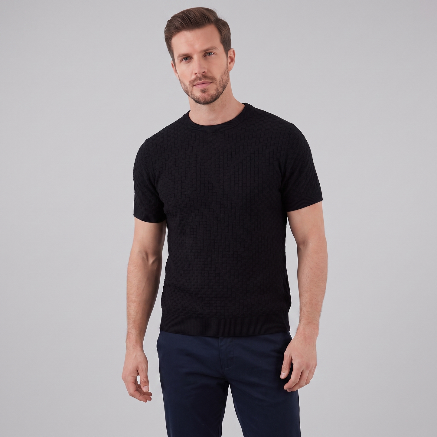 Men's Basket Weave Knit T-Shirt | Crew Neck Summer Style
