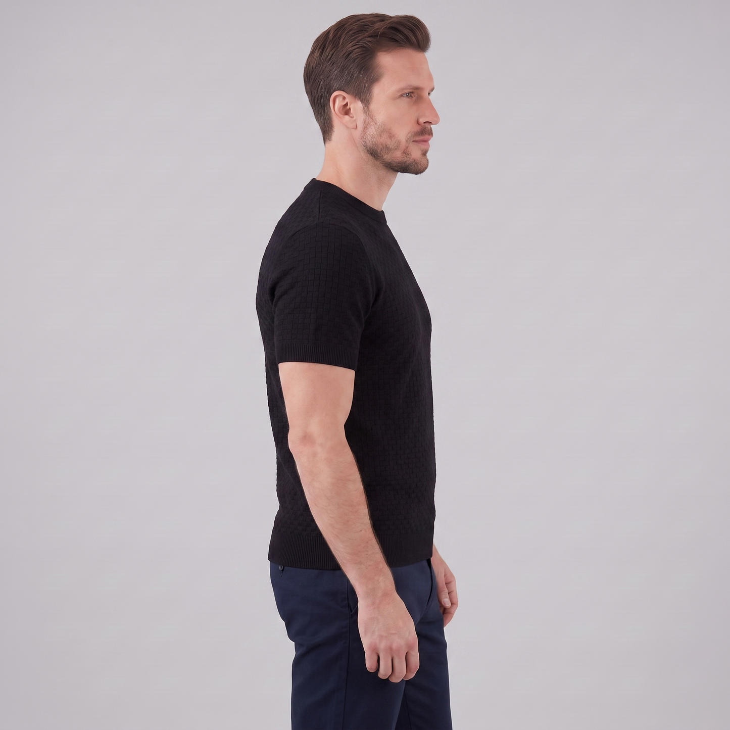 Men's Basket Weave Knit T-Shirt | Crew Neck Summer Style