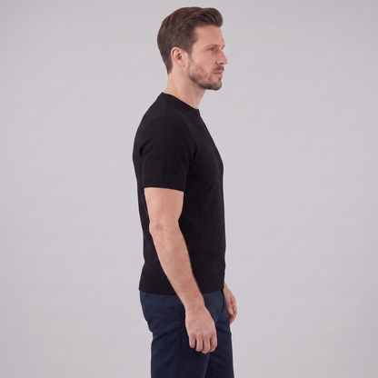 Men's Basket Weave Knit T-Shirt | Crew Neck Summer Style