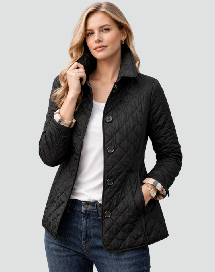 Women's Quilted Transitional Jacket | Regular Fit Collared Button-Up Coat