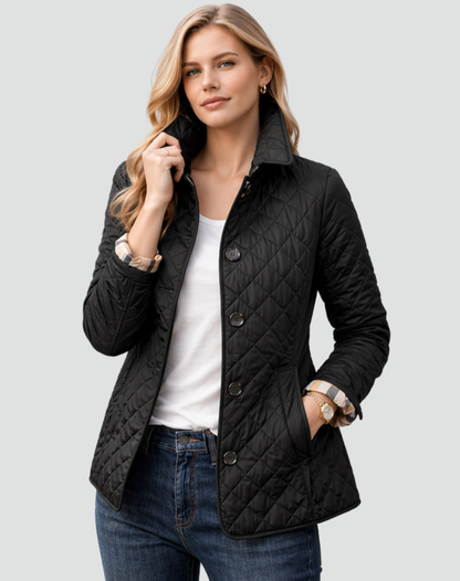 Women's Quilted Transitional Jacket | Regular Fit Collared Button-Up Coat