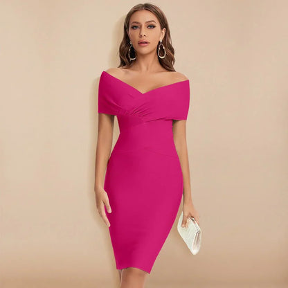 Women's Off-Shoulder Bandage Dress | V-Neck Bodycon