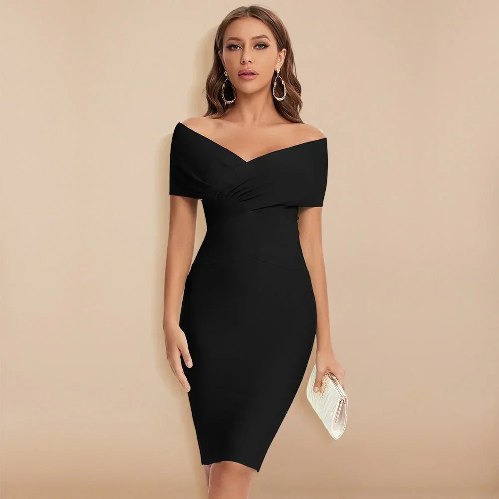 Women's Off-Shoulder Bandage Dress | V-Neck Bodycon