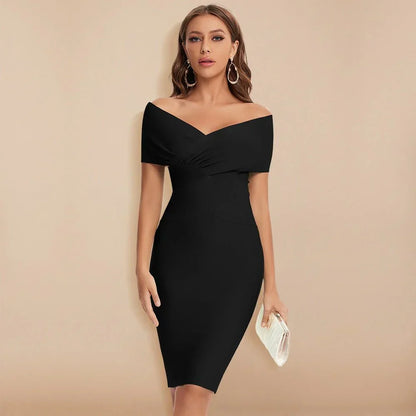 Women's Off-Shoulder Bandage Dress | V-Neck Bodycon
