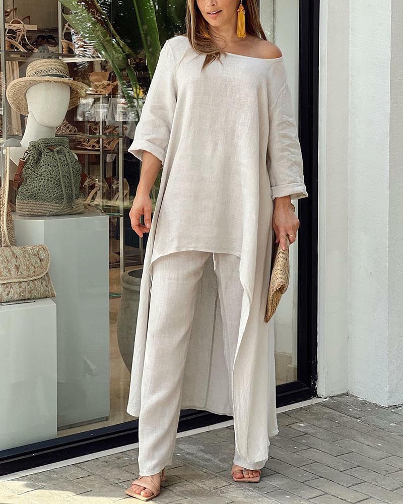 Rhosyn | Women's Soft Summer Top and Wide Leg Trousers Set