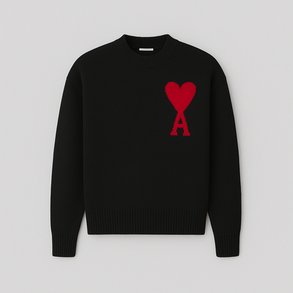 Women's Oversized Heart Print Knitwear | Relaxed Ace-of-Hearts Design