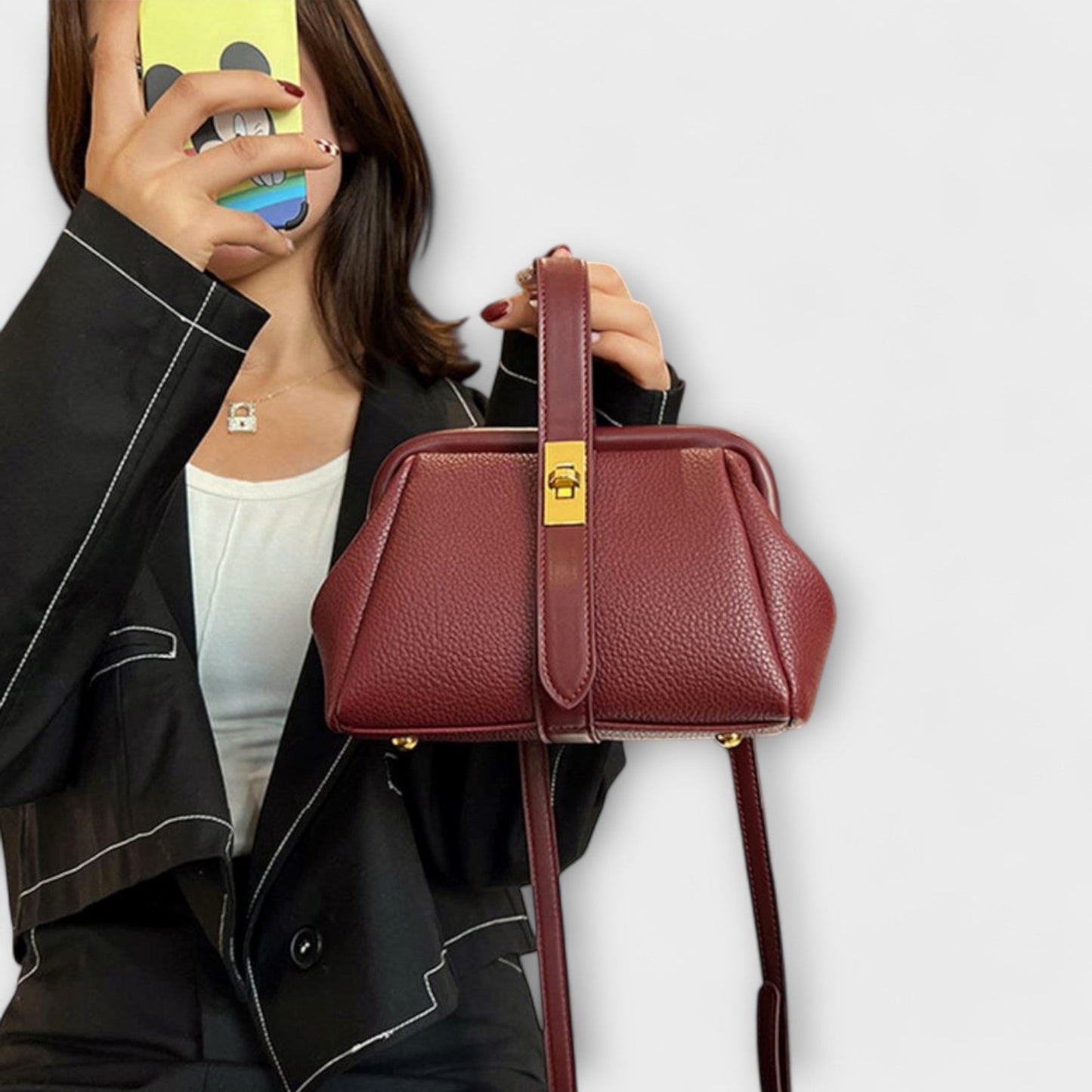 Women's Mini Turn-Lock Handbag | Leather-Style Crossbody Style