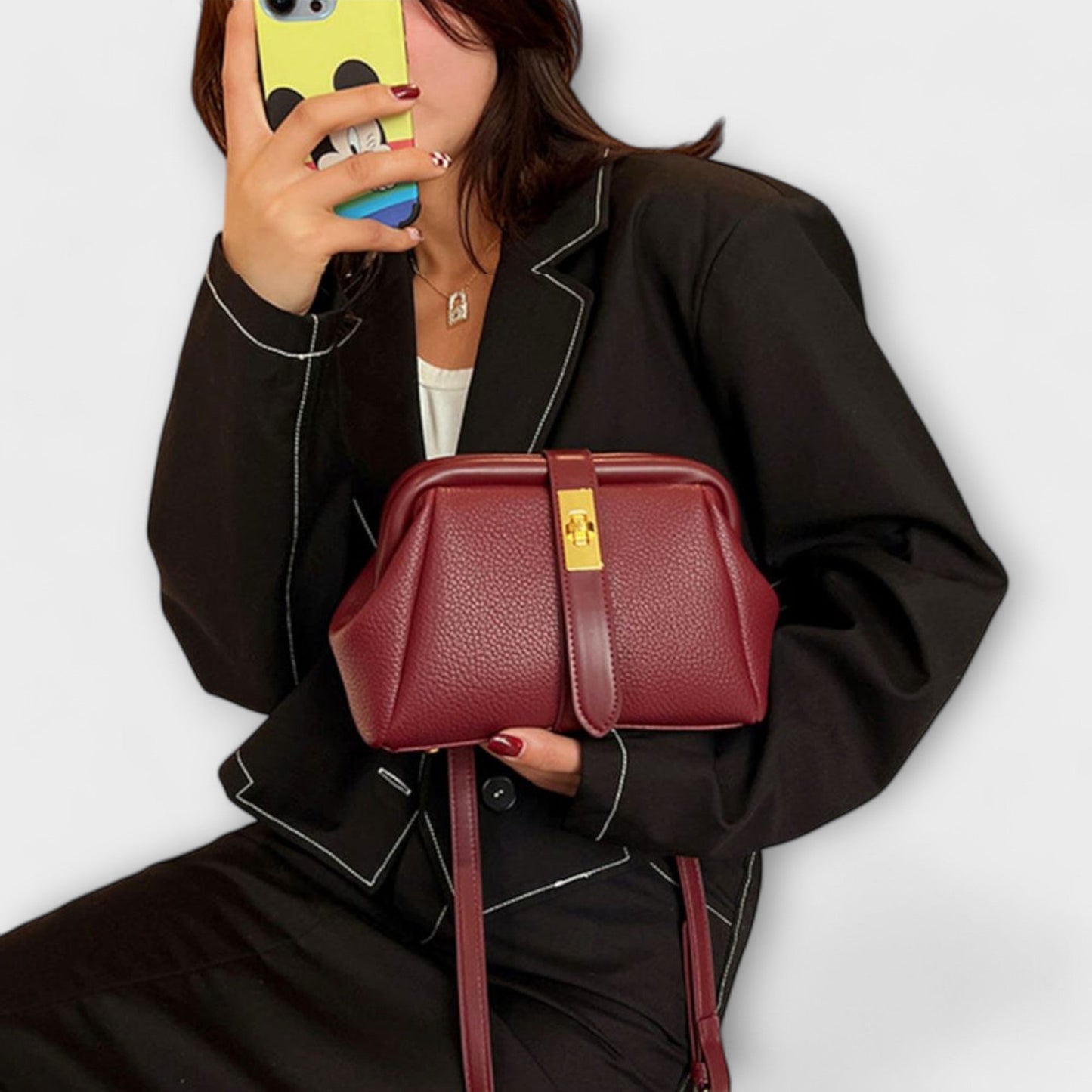 Women's Mini Turn-Lock Handbag | Leather-Style Crossbody Style
