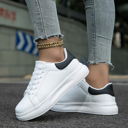 Women's Clean White Leather Style Sneakers