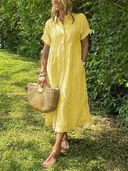 Women's Striped Maxi Shirt Dress | Button-Up Lapel Style