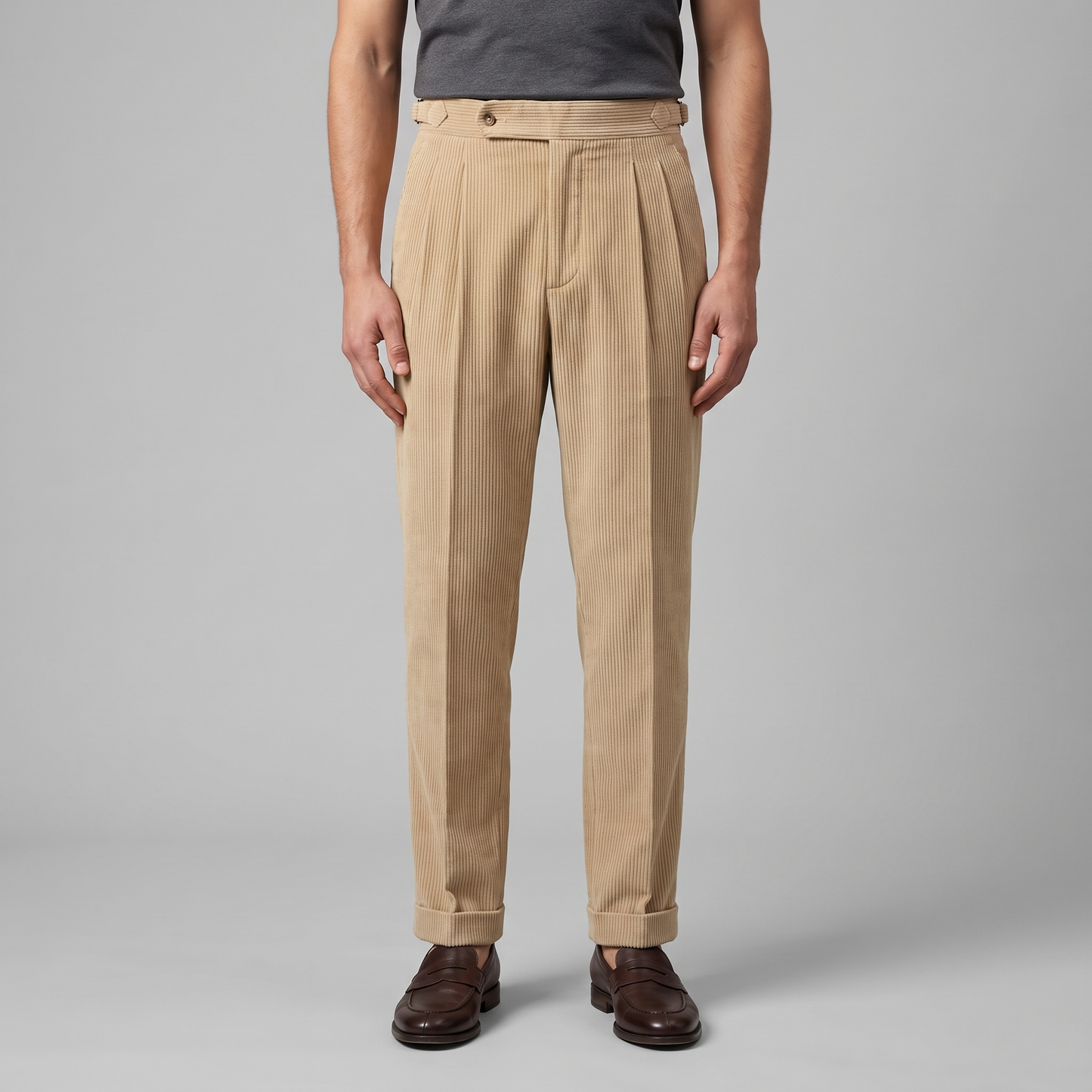 Men's Corduroy Style Pleated Trousers | Tailored Smart-Casual Fit