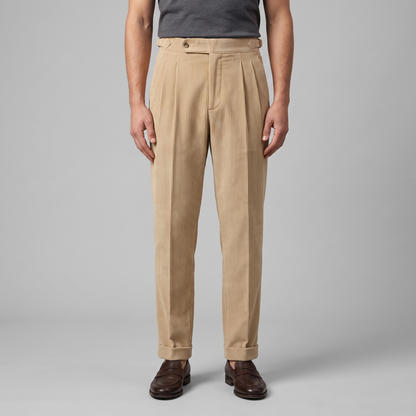 Men's Corduroy Style Pleated Trousers | Tailored Smart-Casual Fit
