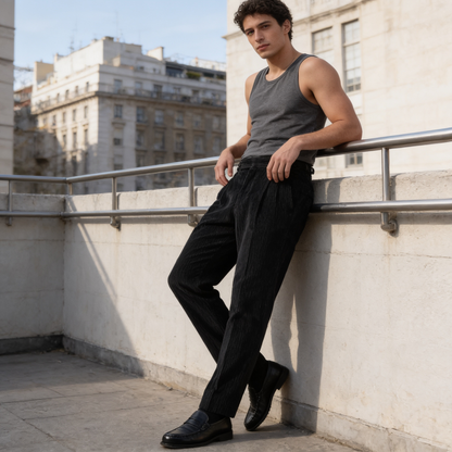 Men's Corduroy Style Pleated Trousers | Tailored Smart-Casual Fit