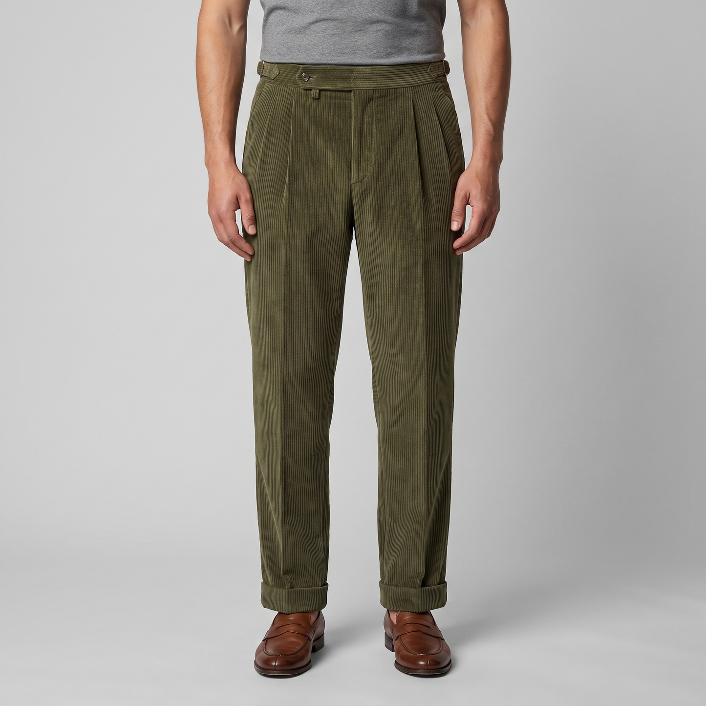 Men's Corduroy Style Pleated Trousers | Tailored Smart-Casual Fit