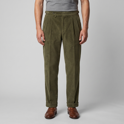 Men's Corduroy Style Pleated Trousers | Tailored Smart-Casual Fit