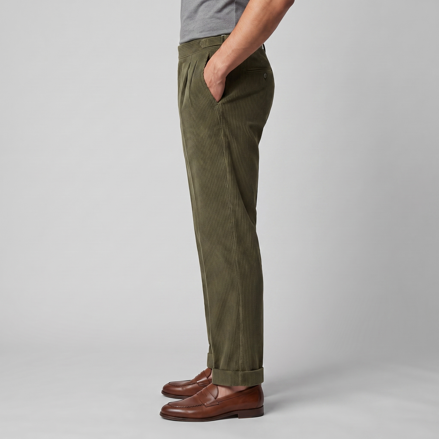 Men's Corduroy Style Pleated Trousers | Tailored Smart-Casual Fit