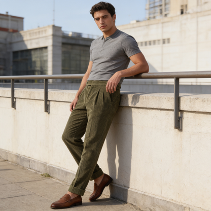 Men's Corduroy Style Pleated Trousers | Tailored Smart-Casual Fit