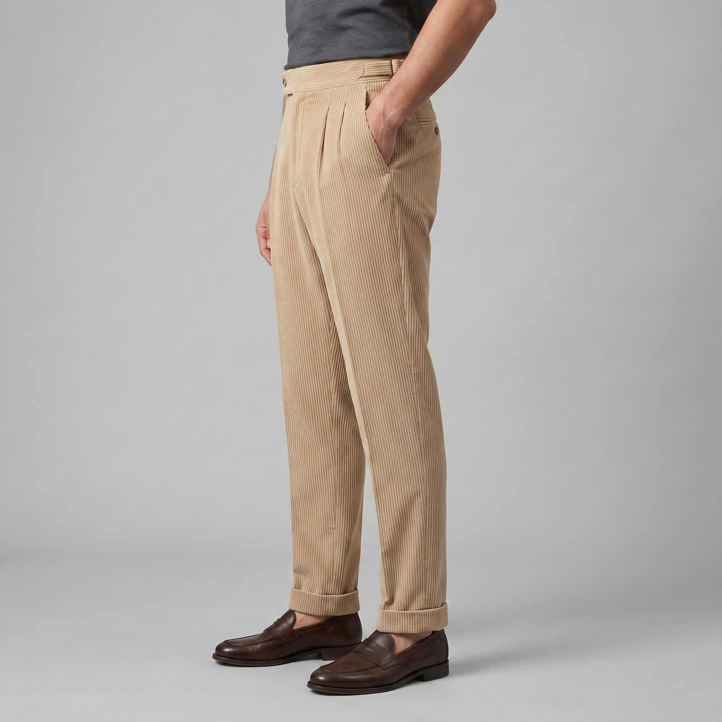 Men's Corduroy Style Pleated Trousers | Tailored Smart-Casual Fit