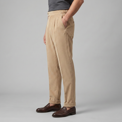 Men's Corduroy Style Pleated Trousers | Tailored Smart-Casual Fit