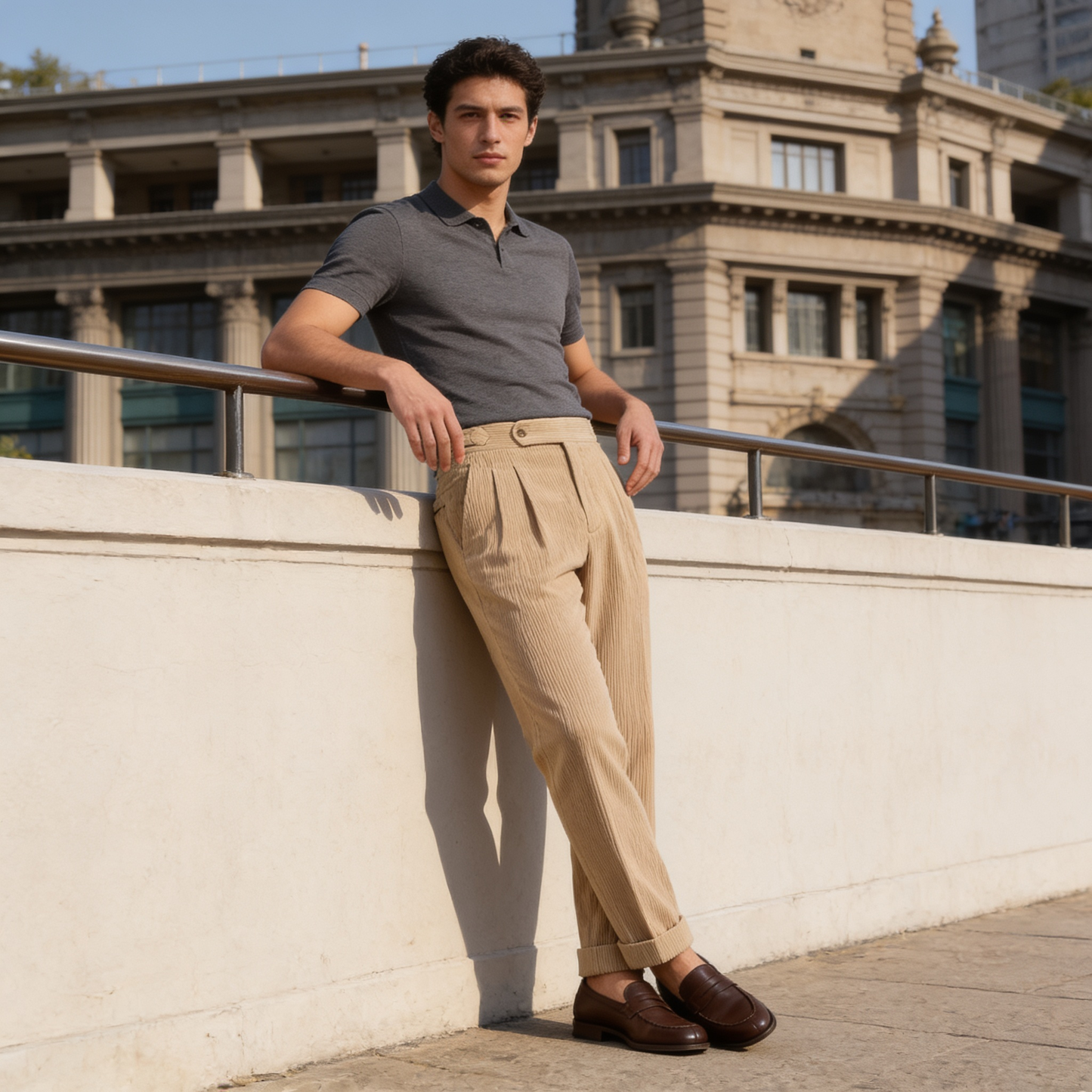 Men's Corduroy Style Pleated Trousers | Tailored Smart-Casual Fit