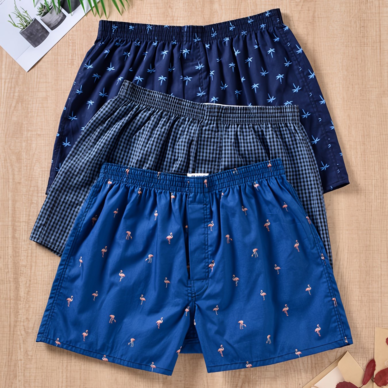 Men's Plant Print Boxers Set of 3 | Everyday Cotton Blend Comfort