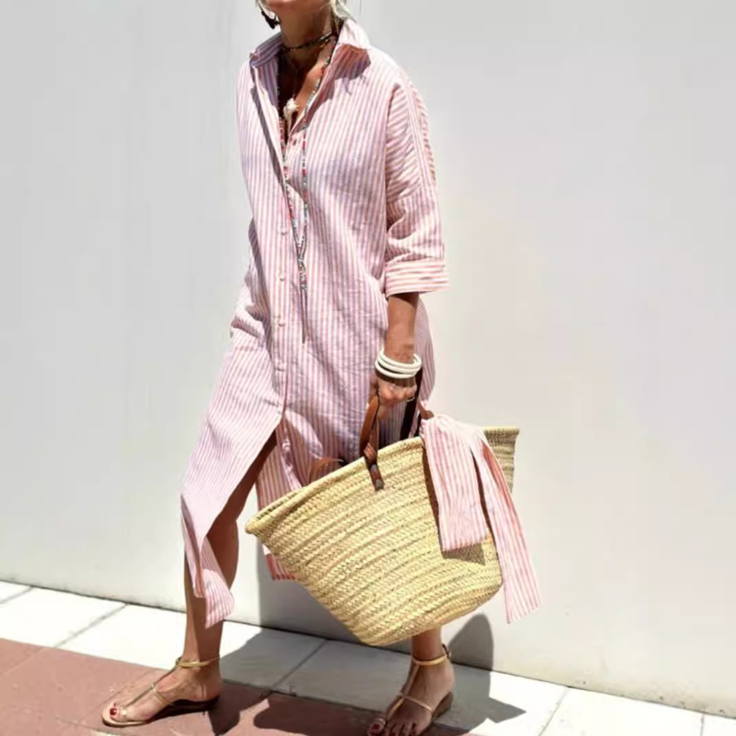 Women's Striped Shirt Dress | Button-Through Vertical Stripe Style