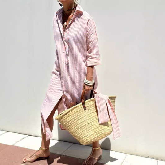 Women's Striped Shirt Dress | Button-Through Vertical Stripe Style