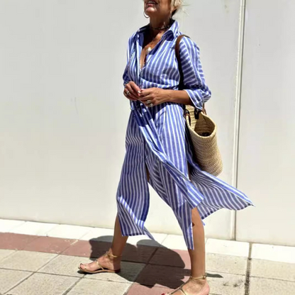 Women's Striped Shirt Dress | Button-Through Vertical Stripe Style