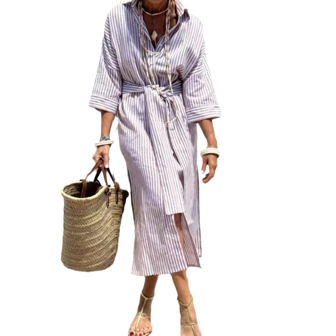 Women's Striped Shirt Dress | Button-Through Vertical Stripe Style