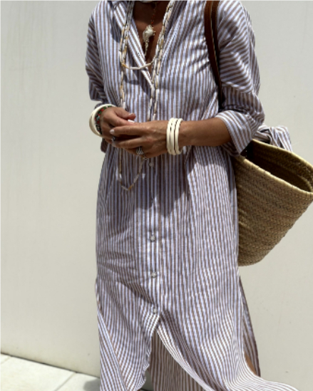 Women's Striped Shirt Dress | Button-Through Vertical Stripe Style