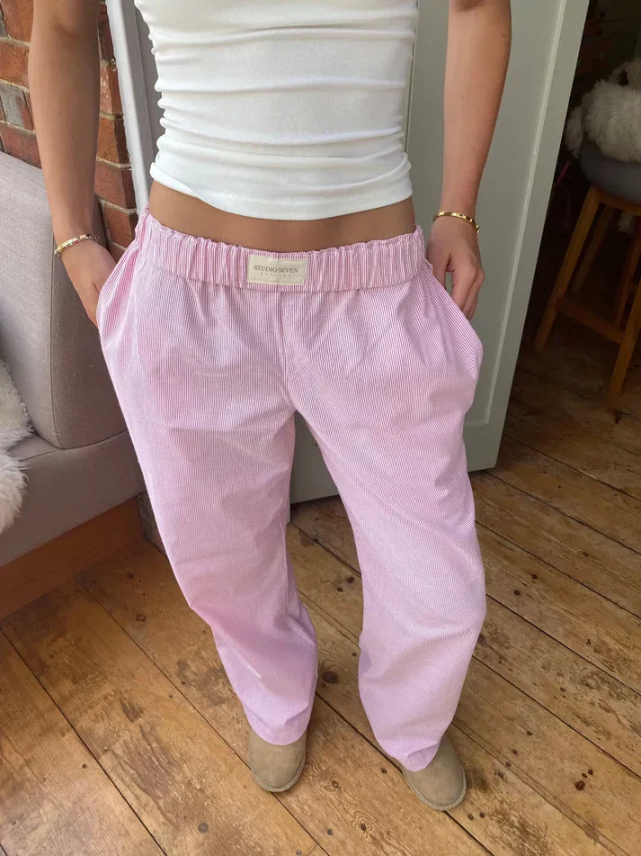 Women's Ribbed Lounge Pants | Elastic Waist Relaxed Fit