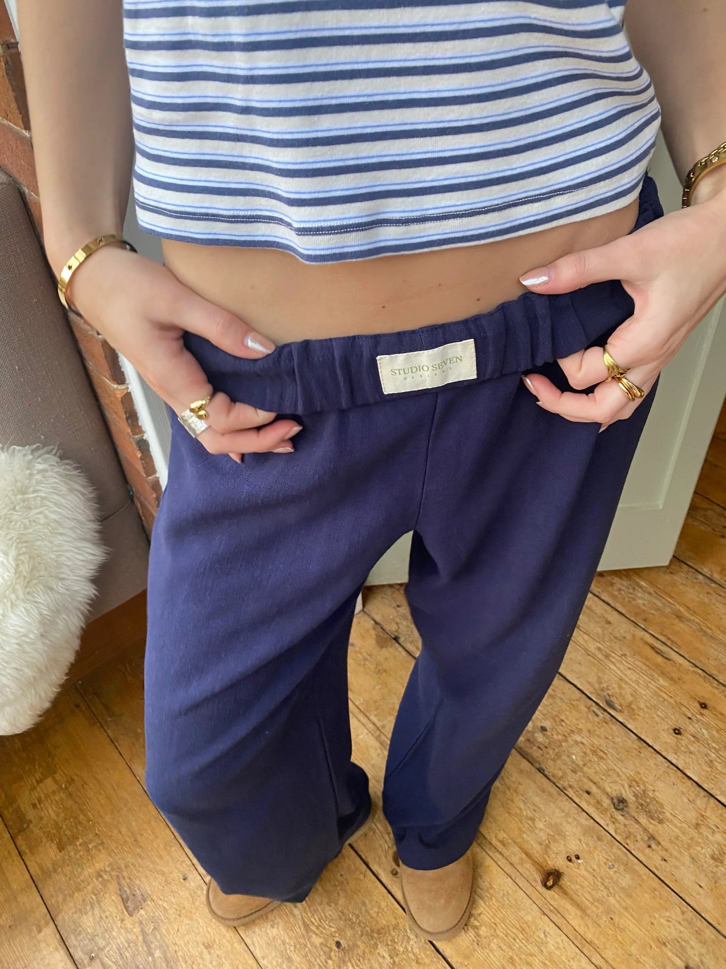 Women's Ribbed Lounge Pants | Elastic Waist Relaxed Fit
