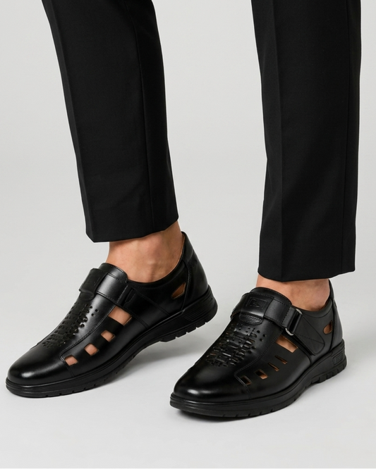 Men's Closed Toe Sandals | Leather Style Adjustable Summer Shoes