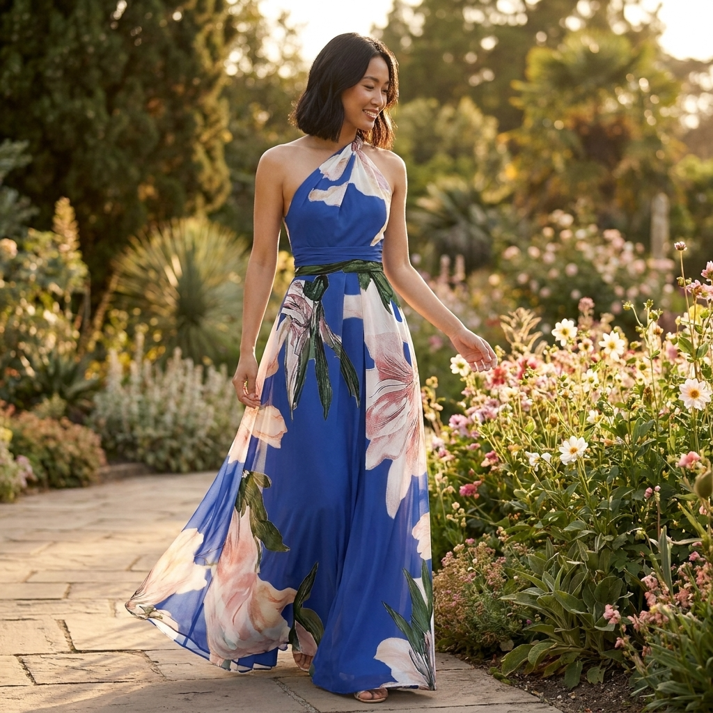 Women's Asymmetric Neck Maxi Dress | Casual Summer Elegance