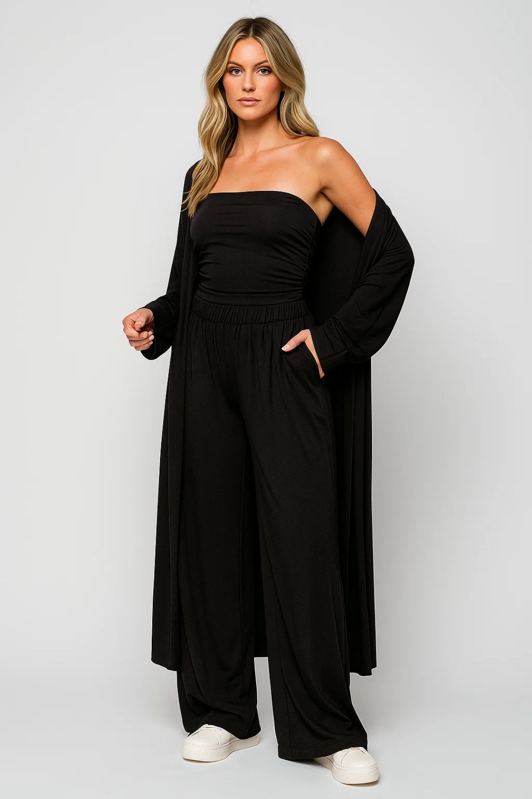 Women's Three-Piece Strapless Top & Trouser Set