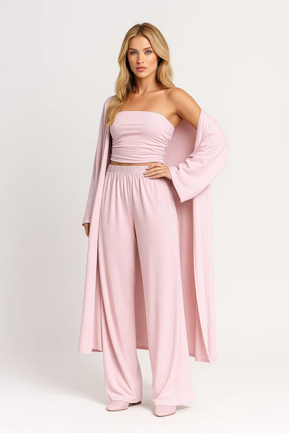 Women's Three-Piece Strapless Top & Trouser Set