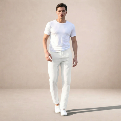 Men's Linen Style Trousers | Breathable Elastic Waist Summer Fit