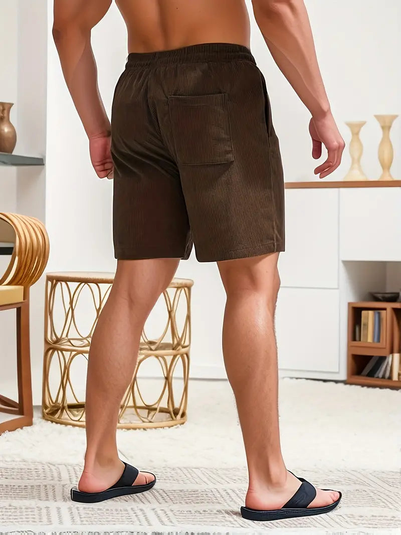 Men's Corduroy Style Summer Shorts | Elastic Waist Straight Fit