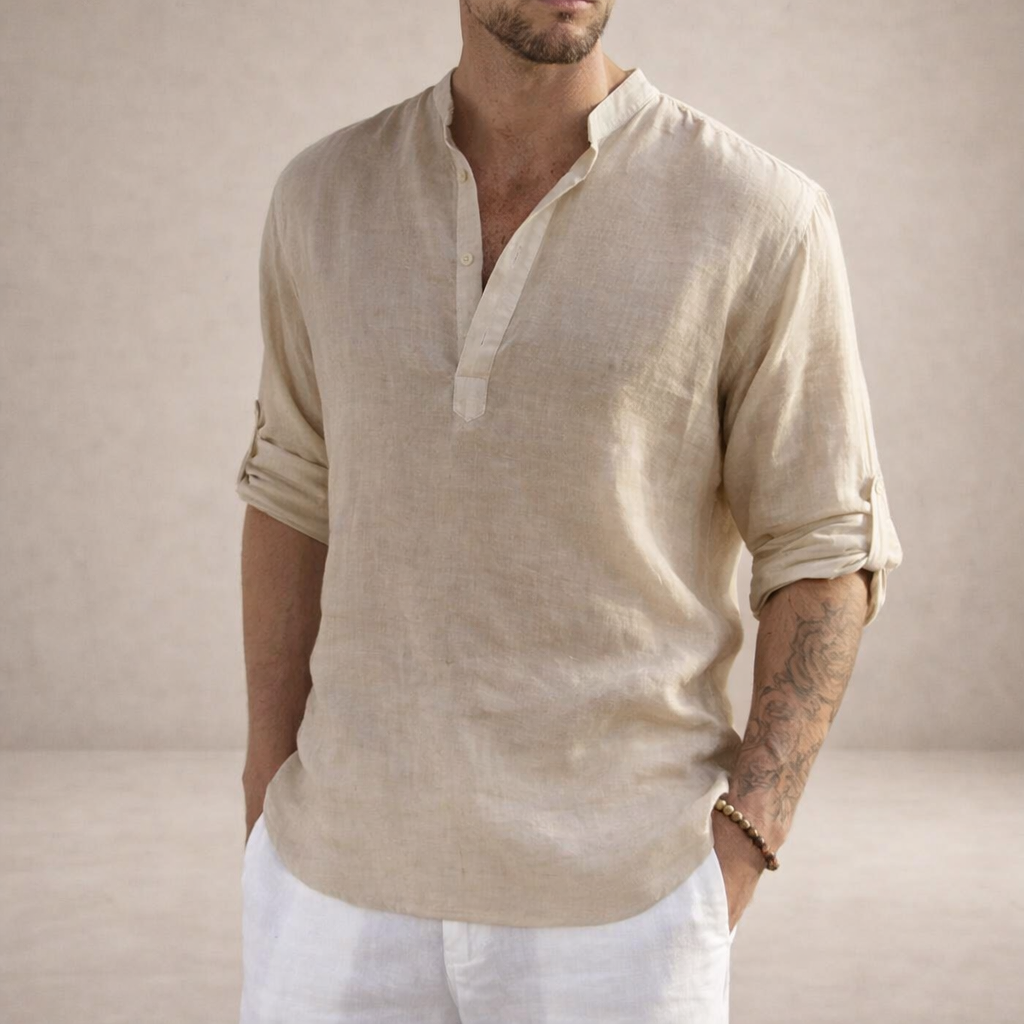Men's Stand Collar Linen Style Shirt