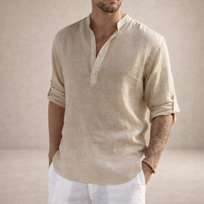 Men's Stand Collar Linen Style Shirt