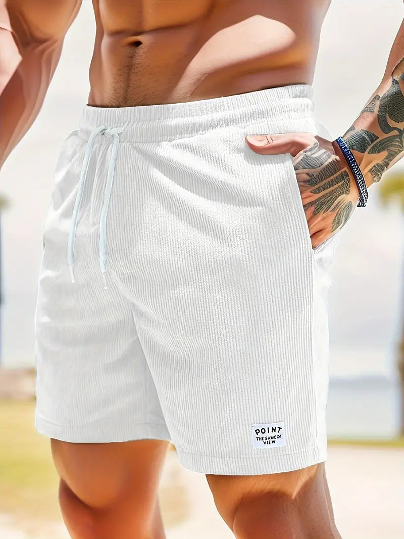 Men's Corduroy Style Summer Shorts | Elastic Waist Straight Fit