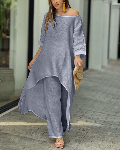 Rhosyn | Women's Soft Summer Top and Wide Leg Trousers Set