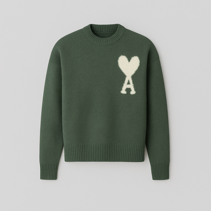 Women's Oversized Heart Print Knitwear | Relaxed Ace-of-Hearts Design